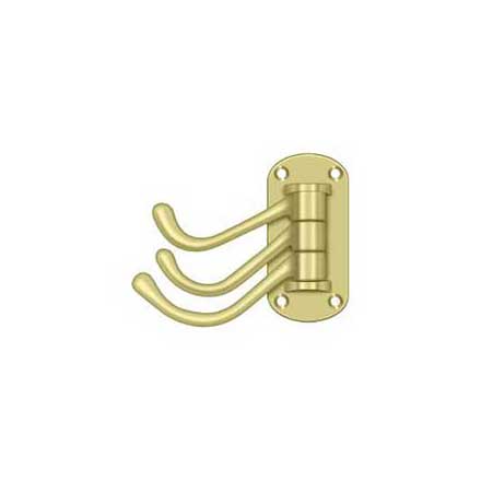 Deltana [TSH40U3] Solid Brass Coat &amp; Hat Hook - Heavy Duty - Triple Swivel - Polished Brass Finish - 3 1/8&quot; L