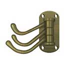 Deltana [TSH40U5] Solid Brass Coat &amp; Hat Hook - Heavy Duty - Triple Swivel - Antique Brass Finish - 3 1/8&quot; L