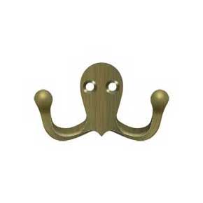 Deltana [WDH15U5] Solid Brass Coat & Hat Hook - Double - Antique Brass Finish - 2 3/4" L