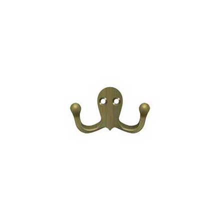 Deltana [WDH15U5] Solid Brass Coat &amp; Hat Hook - Double - Antique Brass Finish - 2 3/4&quot; L