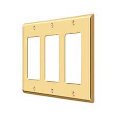 Deltana [SWP4740CR003] Solid Brass Wall Switch Plate Cover - Triple Rocker - Polished Brass (PVD) Finish
