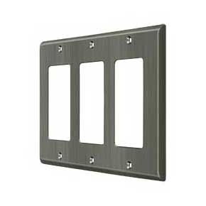 Deltana [SWP4740U15A] Solid Brass Wall Switch Plate Cover - Triple Rocker - Antique Nickel Finish