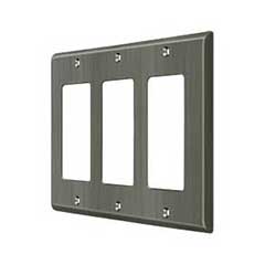 Deltana [SWP4740U15A] Solid Brass Wall Switch Plate Cover - Triple Rocker - Antique Nickel Finish