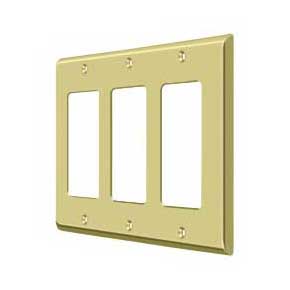 Deltana [SWP4740U3] Solid Brass Wall Switch Plate Cover - Triple Rocker - Polished Brass Finish