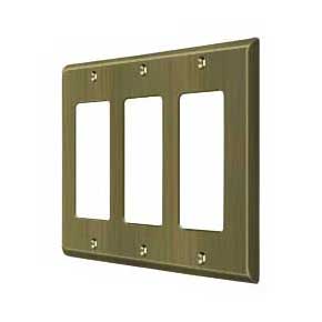 Deltana [SWP4740U5] Solid Brass Wall Switch Plate Cover - Triple Rocker - Antique Brass Finish