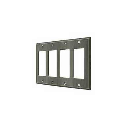 Deltana [SWP4744U15A] Solid Brass Wall Switch Plate Cover - Quadruple Rocker - Antique Nickel Finish