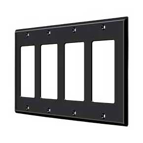 Deltana [SWP4744U19] Solid Brass Wall Switch Plate Cover - Quadruple Rocker - Paint Black Finish