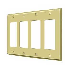 Deltana [SWP4744U3] Solid Brass Wall Switch Plate Cover - Quadruple Rocker - Polished Brass Finish