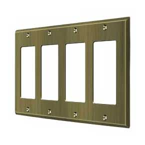 Deltana [SWP4744U5] Solid Brass Wall Switch Plate Cover - Quadruple Rocker - Antique Brass Finish