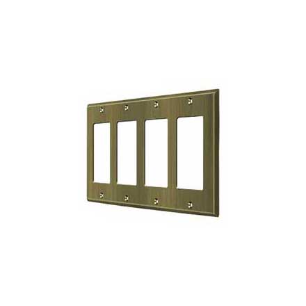 Deltana [SWP4744U5] Solid Brass Wall Switch Plate Cover - Quadruple Rocker - Antique Brass Finish