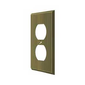 Deltana [SWP4752U5] Solid Brass Wall Plug Plate Cover - Double Outlet - Antique Brass Finish