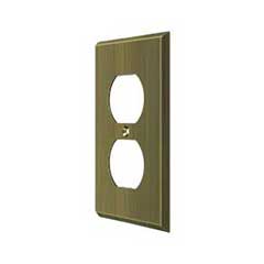 Deltana [SWP4752U5] Solid Brass Wall Plug Plate Cover - Double Outlet - Antique Brass Finish