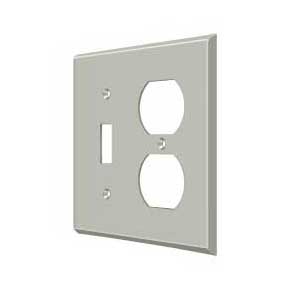 Deltana [SWP4762U15] Solid Brass Wall Plug & Switch Plate Cover - Single Switch / Double Outlet - Brushed Nickel Finish