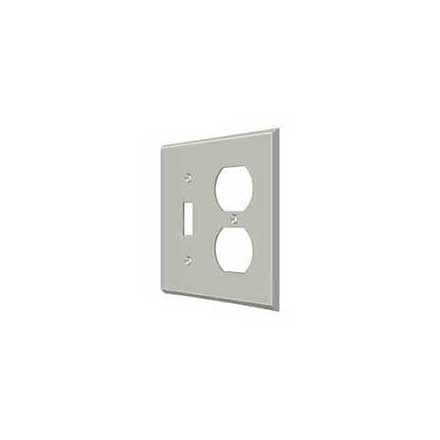 Deltana [SWP4762U15] Solid Brass Wall Plug &amp; Switch Plate Cover - Single Switch / Double Outlet - Brushed Nickel Finish