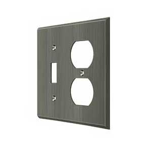 Deltana [SWP4762U15A] Solid Brass Wall Plug & Switch Plate Cover - Single Switch / Double Outlet - Antique Nickel Finish