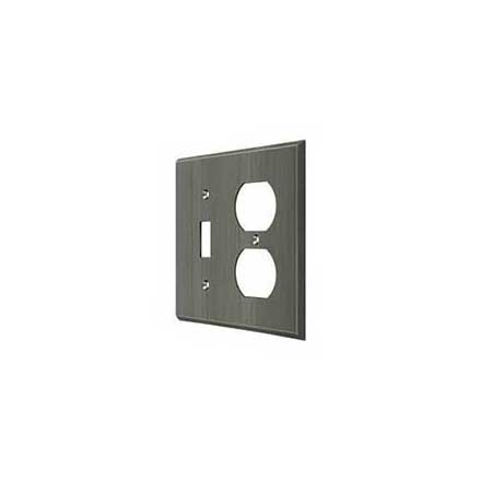 Deltana [SWP4762U15A] Solid Brass Wall Plug &amp; Switch Plate Cover - Single Switch / Double Outlet - Antique Nickel Finish