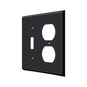 Deltana [SWP4762U19] Solid Brass Wall Plug & Switch Plate Cover - Single Switch / Double Outlet - Paint Black Finish