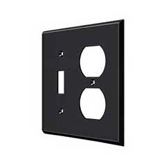 Deltana [SWP4762U19] Solid Brass Wall Plug &amp; Switch Plate Cover - Single Switch / Double Outlet - Paint Black Finish