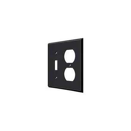 Deltana [SWP4762U19] Solid Brass Wall Plug &amp; Switch Plate Cover - Single Switch / Double Outlet - Paint Black Finish