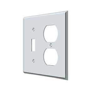Deltana [SWP4762U26] Solid Brass Wall Plug & Switch Plate Cover - Single Switch / Double Outlet - Polished Chrome Finish