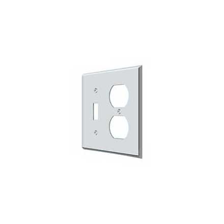 Deltana [SWP4762U26] Solid Brass Wall Plug &amp; Switch Plate Cover - Single Switch / Double Outlet - Polished Chrome Finish