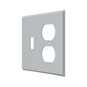 Deltana [SWP4762U26D] Solid Brass Wall Plug & Switch Plate Cover - Single Switch / Double Outlet - Brushed Chrome Finish