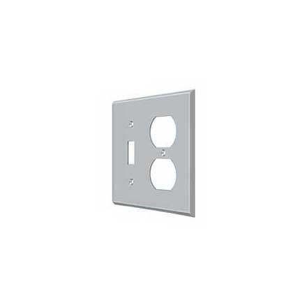 Deltana [SWP4762U26D] Solid Brass Wall Plug &amp; Switch Plate Cover - Single Switch / Double Outlet - Brushed Chrome Finish