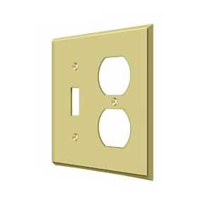 Deltana [SWP4762U3] Solid Brass Wall Plug & Switch Plate Cover - Single Switch / Double Outlet - Polished Brass Finish