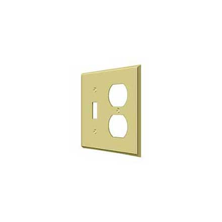 Deltana [SWP4762U3] Solid Brass Wall Plug &amp; Switch Plate Cover - Single Switch / Double Outlet - Polished Brass Finish