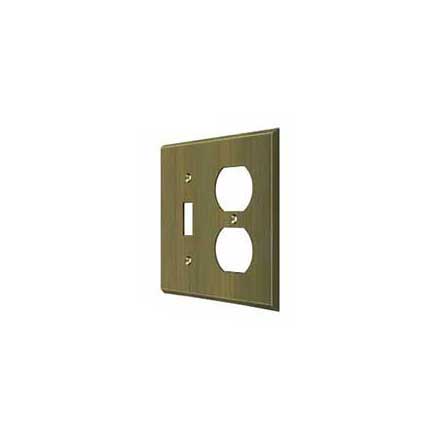 Deltana [SWP4762U5] Solid Brass Wall Plug &amp; Switch Plate Cover - Single Switch / Double Outlet - Antique Brass Finish