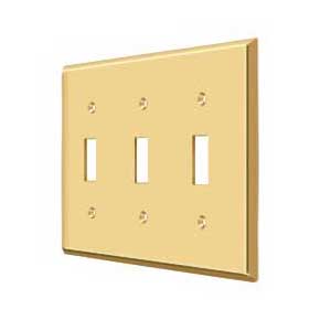 Deltana [SWP4763CR003] Solid Brass Wall Switch Plate Cover - Triple Standard - Polished Brass (PVD) Finish