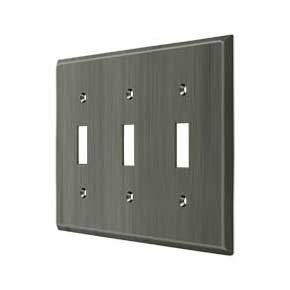 Deltana [SWP4763U15A] Solid Brass Wall Switch Plate Cover - Triple Standard - Antique Nickel Finish