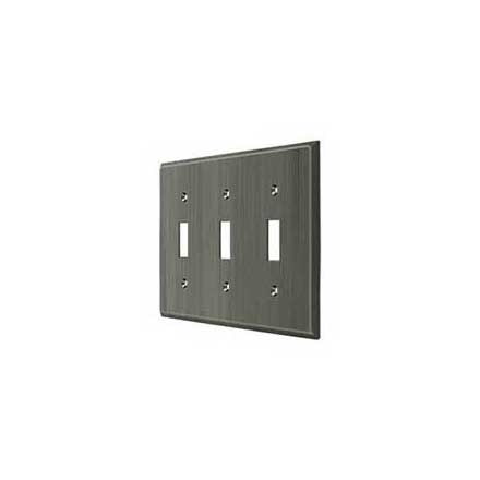 Deltana [SWP4763U15A] Solid Brass Wall Switch Plate Cover - Triple Standard - Antique Nickel Finish