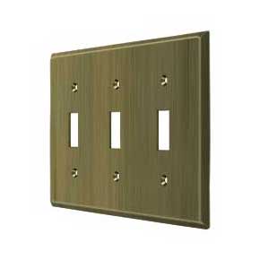 Deltana [SWP4763U5] Solid Brass Wall Switch Plate Cover - Triple Standard - Antique Brass Finish