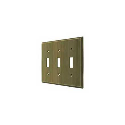 Deltana [SWP4763U5] Solid Brass Wall Switch Plate Cover - Triple Standard - Antique Brass Finish