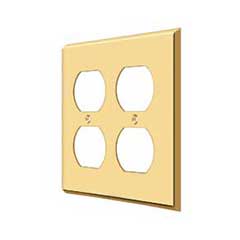 Deltana [SWP4771CR003] Solid Brass Wall Plug Plate Cover - Quadruple Outlet - Polished Brass (PVD) Finish