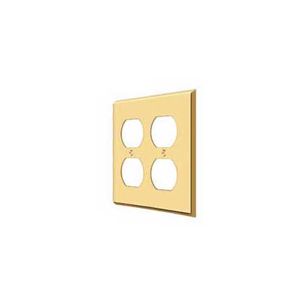 Deltana [SWP4771CR003] Solid Brass Wall Plug Plate Cover - Quadruple Outlet - Polished Brass (PVD) Finish