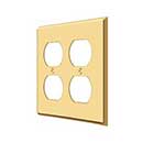 Deltana [SWP4771CR003] Solid Brass Wall Plug Plate Cover - Quadruple Outlet - Polished Brass (PVD) Finish
