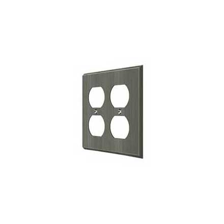 Deltana [SWP4771U15A] Solid Brass Wall Plug Plate Cover - Quadruple Outlet - Antique Nickel Finish