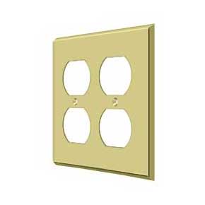 Deltana [SWP4771U3] Solid Brass Wall Plug Plate Cover - Quadruple Outlet - Polished Brass Finish