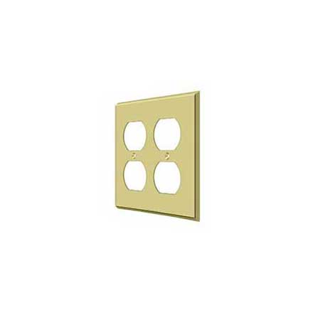 Deltana [SWP4771U3] Solid Brass Wall Plug Plate Cover - Quadruple Outlet - Polished Brass Finish