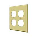 Deltana [SWP4771U3] Solid Brass Wall Plug Plate Cover - Quadruple Outlet - Polished Brass Finish