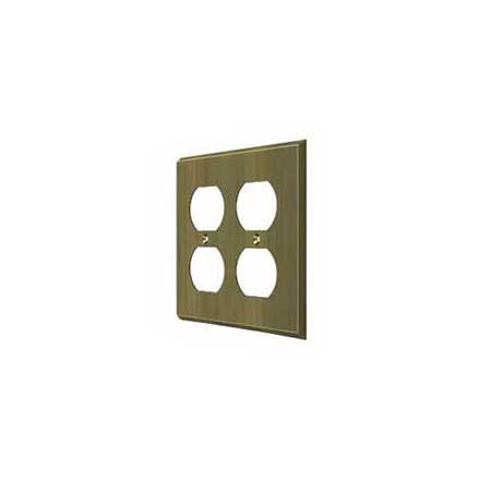 Deltana [SWP4771U5] Solid Brass Wall Plug Plate Cover - Quadruple Outlet - Antique Brass Finish