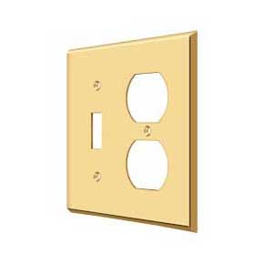Deltana [SWP4762CR003] Solid Brass Wall Plug & Switch Plate Cover - Single Switch / Double Outlet - Polished Brass (PVD) Finish