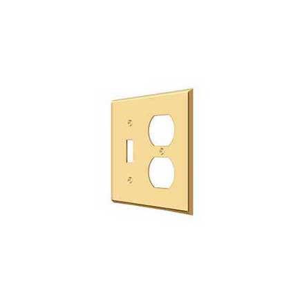 Deltana [SWP4762CR003] Solid Brass Wall Plug &amp; Switch Plate Cover - Single Switch / Double Outlet - Polished Brass (PVD) Finish