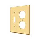 Deltana [SWP4762CR003] Solid Brass Wall Plug &amp; Switch Plate Cover - Single Switch / Double Outlet - Polished Brass (PVD) Finish