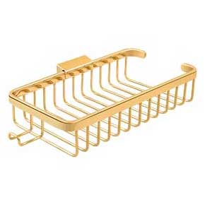 Deltana [WBR1051HCR003] Solid Brass Bathroom Wire Basket - Deep & Shallow Rectangular w/ Hook - Polished Brass (PVD) Finish - 10 3/8" L