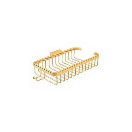 Deltana [WBR1052HCR003] Solid Brass Bathroom Wire Basket - Shallow Rectangular w/ Hook - Polished Brass (PVD) Finish - 10 3/8&quot; L