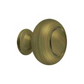 Deltana [KR119U5] Solid Brass Cabinet Knob - Round w/ Groove Series - Antique Brass Finish - 1 1/4" Dia.