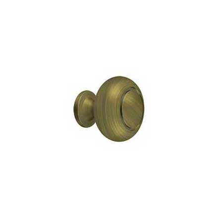 Deltana [KR119U5] Solid Brass Cabinet Knob - Round w/ Groove Series - Antique Brass Finish - 1 1/4&quot; Dia.